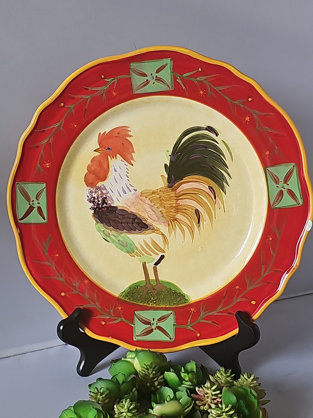 Sakura Fairweather Friends Handpainted Rooster 11" Dinner Plate